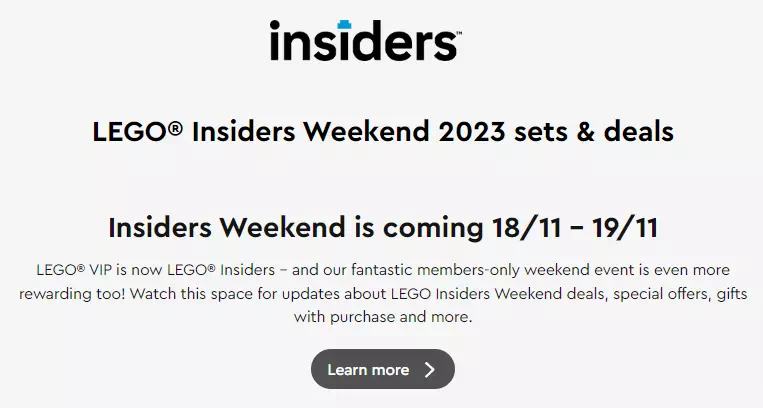 LEGO® Shop 'Black Friday' and 'Insiders Weekend' 2023: Expect GWP, Discounts, and more